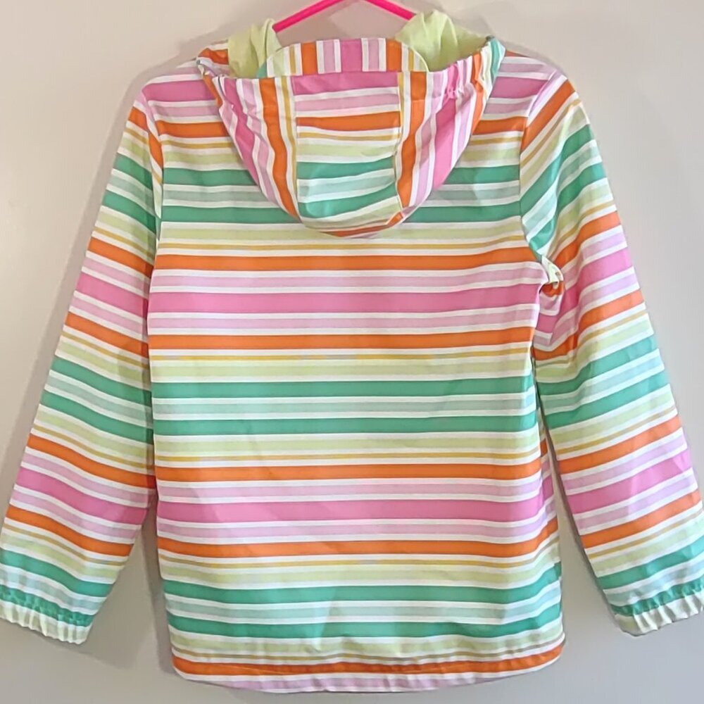 💛 NEW Rain Jacket Full Zip Lined Hood Colorful Stripes Size Girl Large 10/12 - Picture 8 of 10